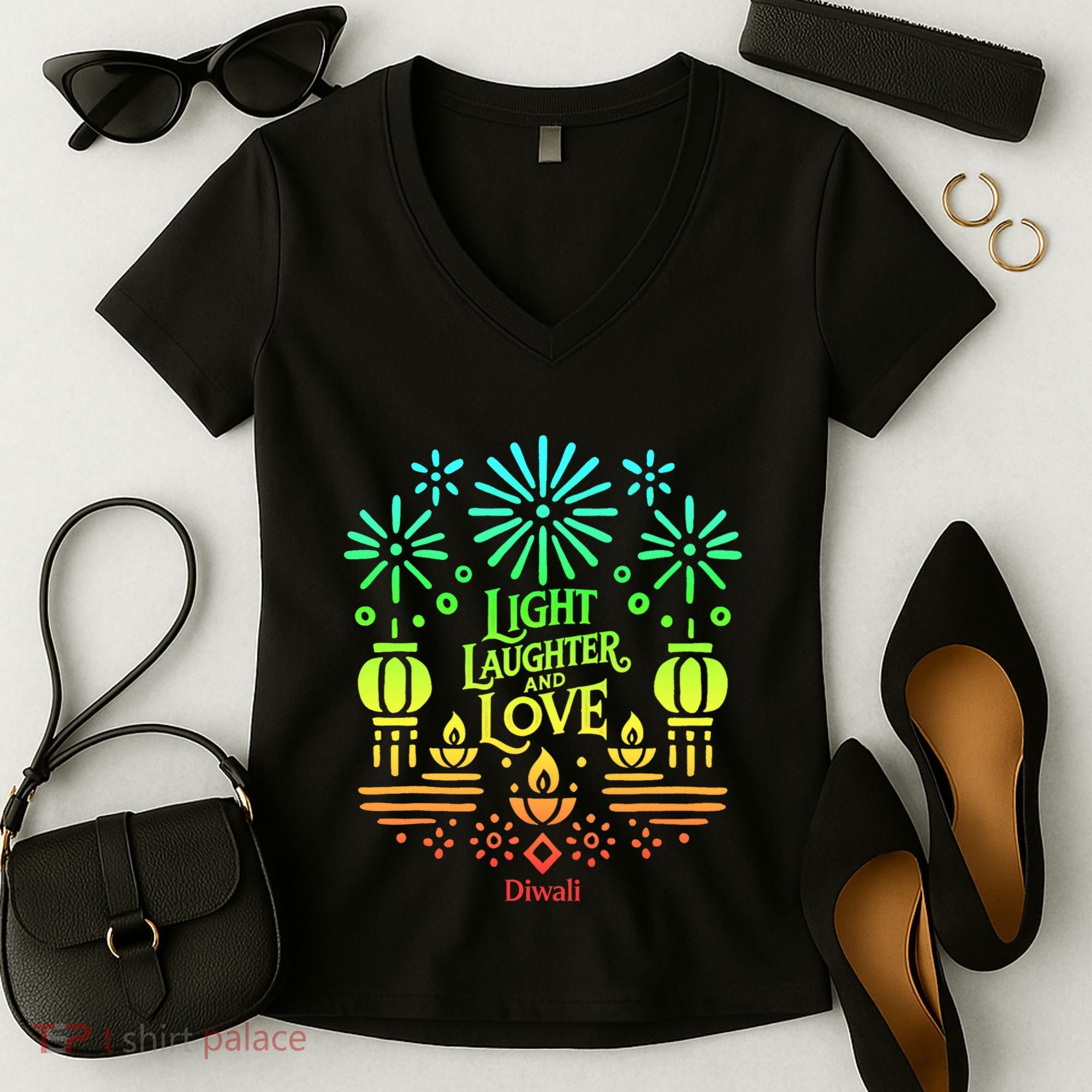 Light Laughter And Love Diwali Celebration Gift Women's V-Neck T-Shirt