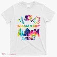 Live Love Accept Autism Awareness Colorful T-Shirt thumb 0