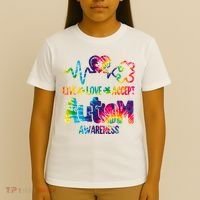 Live Love Accept Autism Awareness Colorful T-Shirt thumb 4