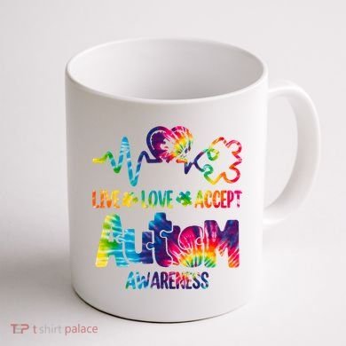 Live Love Accept Autism Awareness Colorful Coffee Mug back