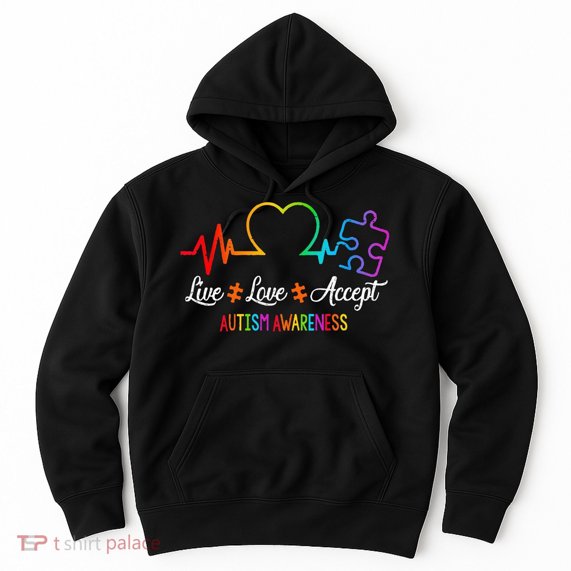 Live Love Accept Autism Awareness Tie Dye Puzzle HeartBeat Hoodie