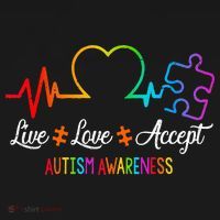 Live Love Accept Autism Awareness Tie Dye Puzzle HeartBeat Long Sleeve Shirt thumb 2