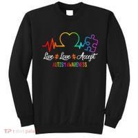 Live Love Accept Autism Awareness Tie Dye Puzzle HeartBeat Sweatshirt thumb 0