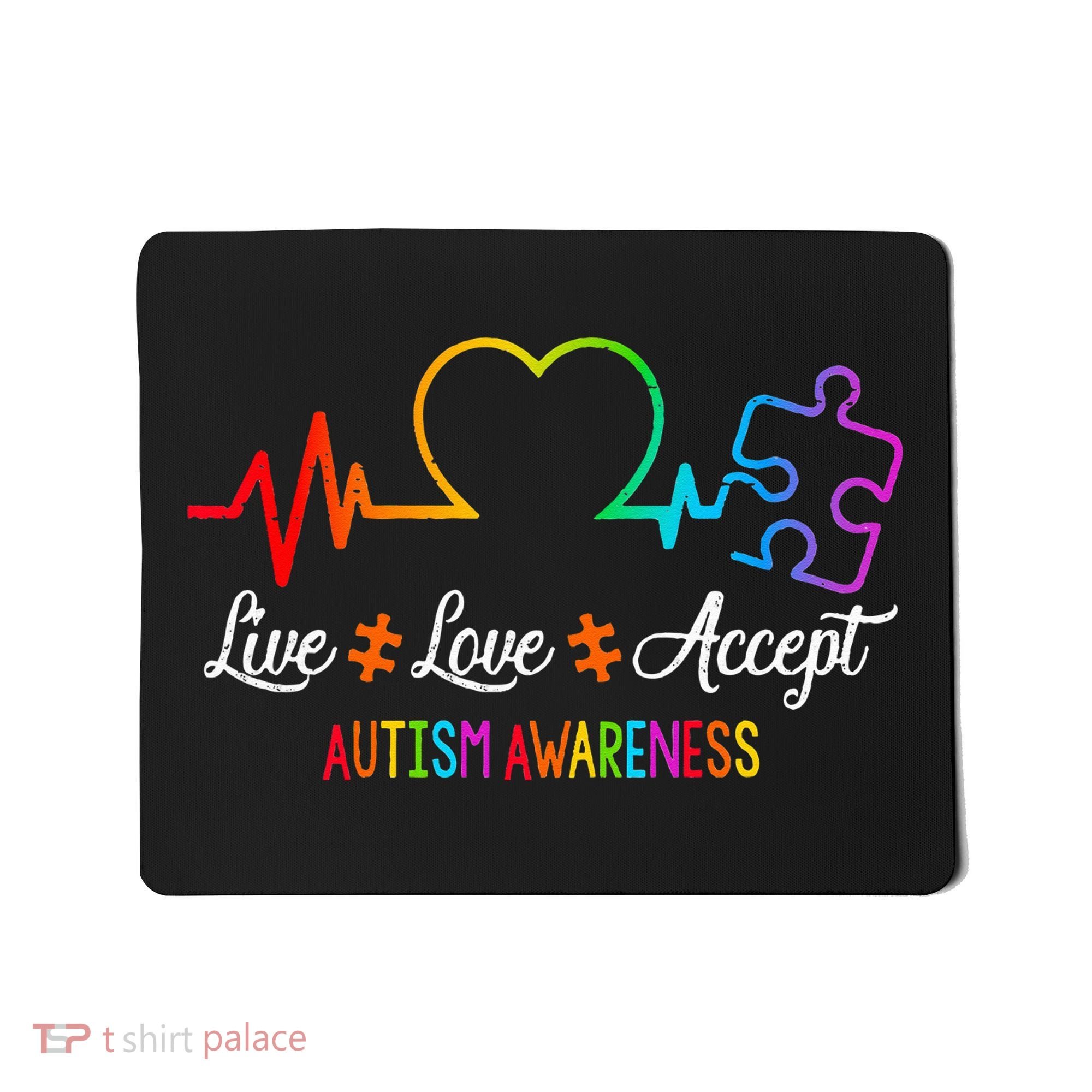 Live Love Accept Autism Awareness Tie Dye Puzzle HeartBeat Mousepad