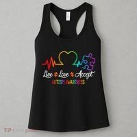 Live Love Accept Autism Awareness Tie Dye Puzzle HeartBeat Women's Tank Top thumb 3