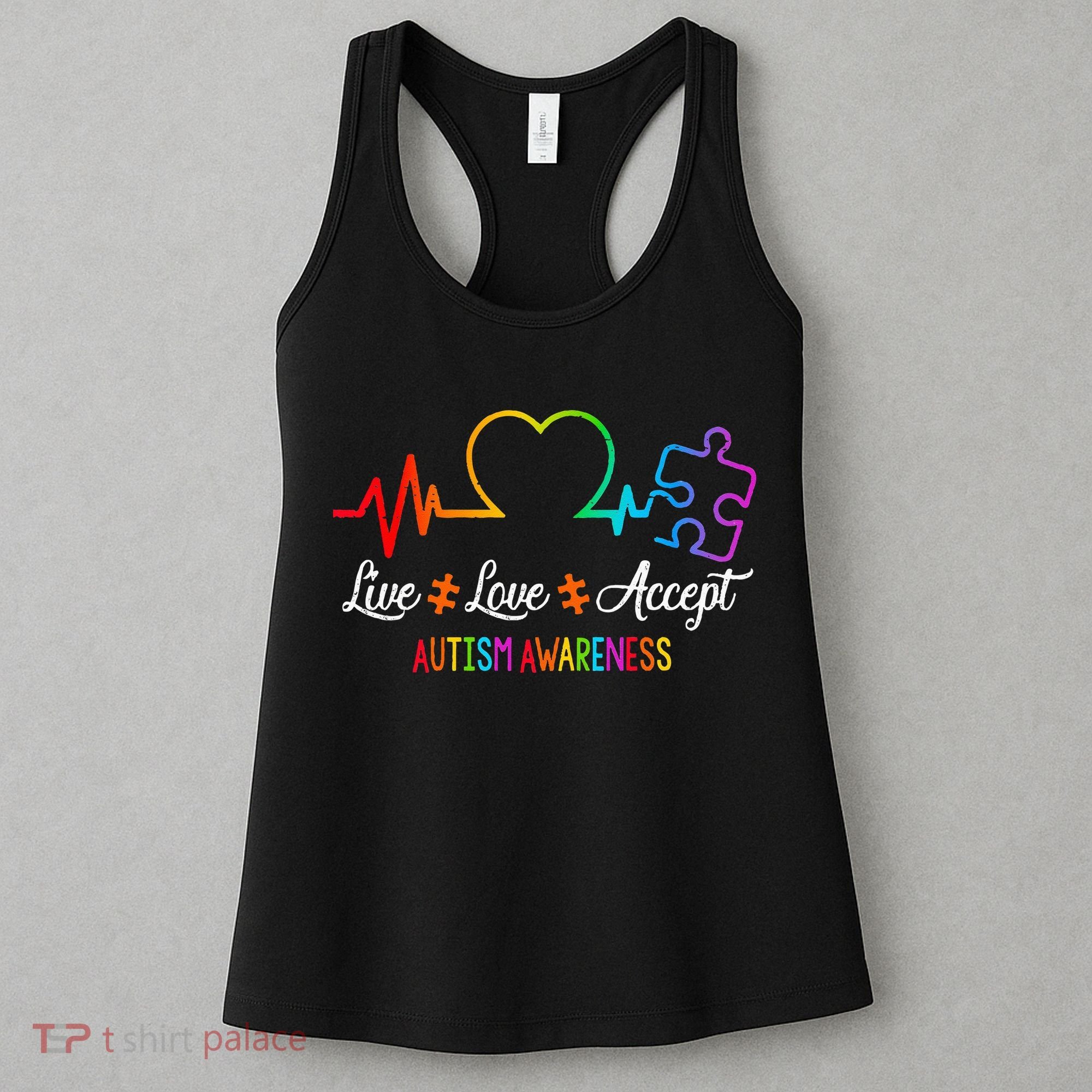 Live Love Accept Autism Awareness Tie Dye Puzzle HeartBeat Women's Tank Top