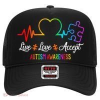 Live Love Accept Autism Awareness Tie Dye Puzzle HeartBeat Hat thumb 0