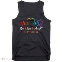 Live Love Accept Autism Awareness Tie Dye Puzzle HeartBeat Tank Top thumb 0
