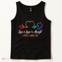 Live Love Accept Autism Awareness Tie Dye Puzzle HeartBeat Tank Top thumb 2
