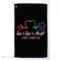 Live Love Accept Autism Awareness Tie Dye Puzzle HeartBeat Golf Towel thumb 0
