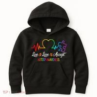 Live Love Accept Autism Awareness Tie Dye Puzzle HeartBeat Kids Hoodie thumb 0