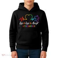 Live Love Accept Autism Awareness Tie Dye Puzzle HeartBeat Kids Hoodie thumb 4