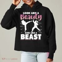 Look Like A Beauty Kick Like A Beast Boxing Gym Boxer Ladies Heavyweight Boxy Pullover Hoodie thumb 0