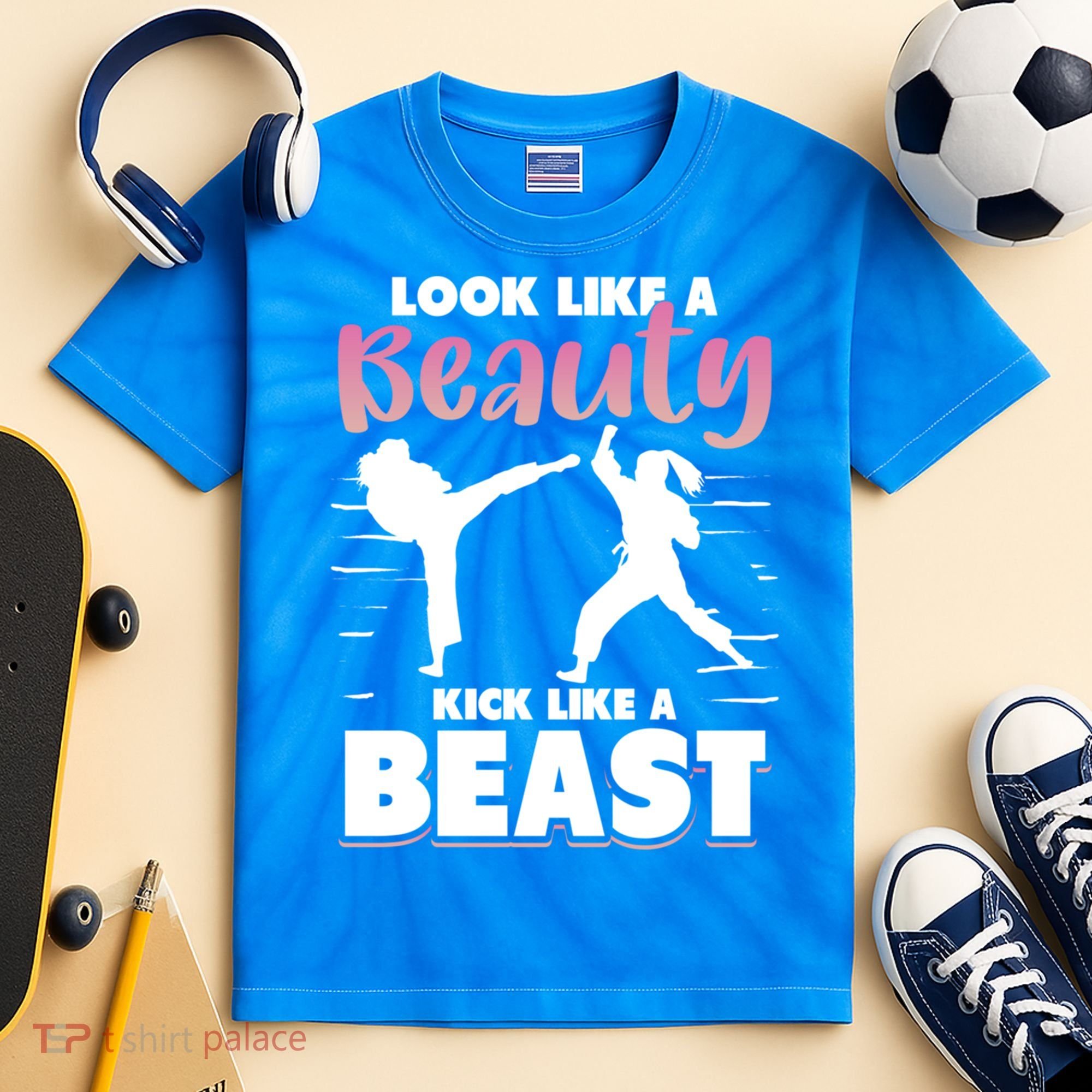 Look Like A Beauty Kick Like A Beast Boxing Gym Boxer Kids Tie-Dye T-Shirt