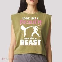 Look Like A Beauty Kick Like A Beast Boxing Gym Boxer Garment-Dyed Women's Muscle Tee thumb 2