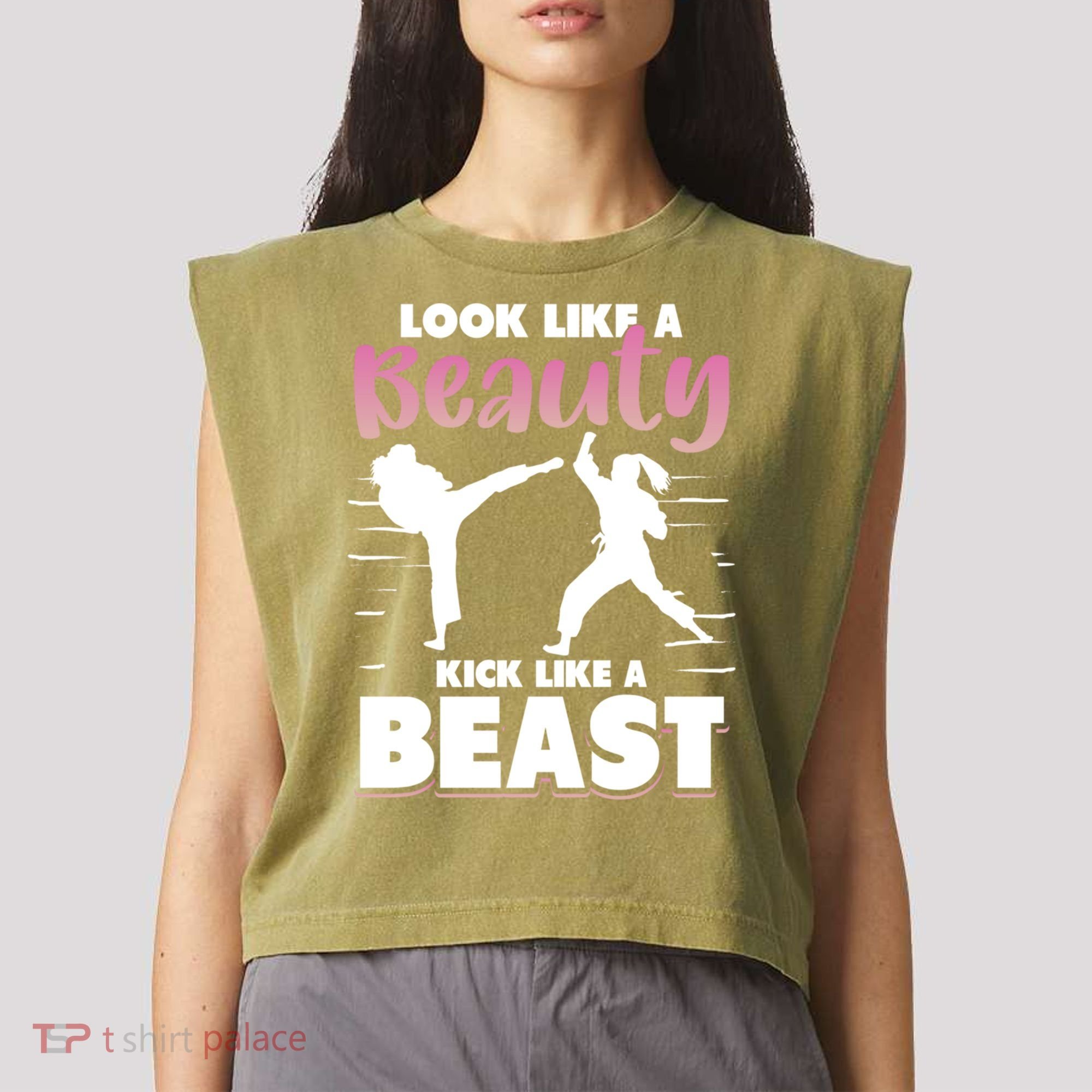 Look Like A Beauty Kick Like A Beast Boxing Gym Boxer Garment-Dyed Women's Muscle Tee