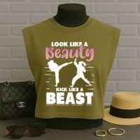 Look Like A Beauty Kick Like A Beast Boxing Gym Boxer Garment-Dyed Women's Muscle Tee thumb 3
