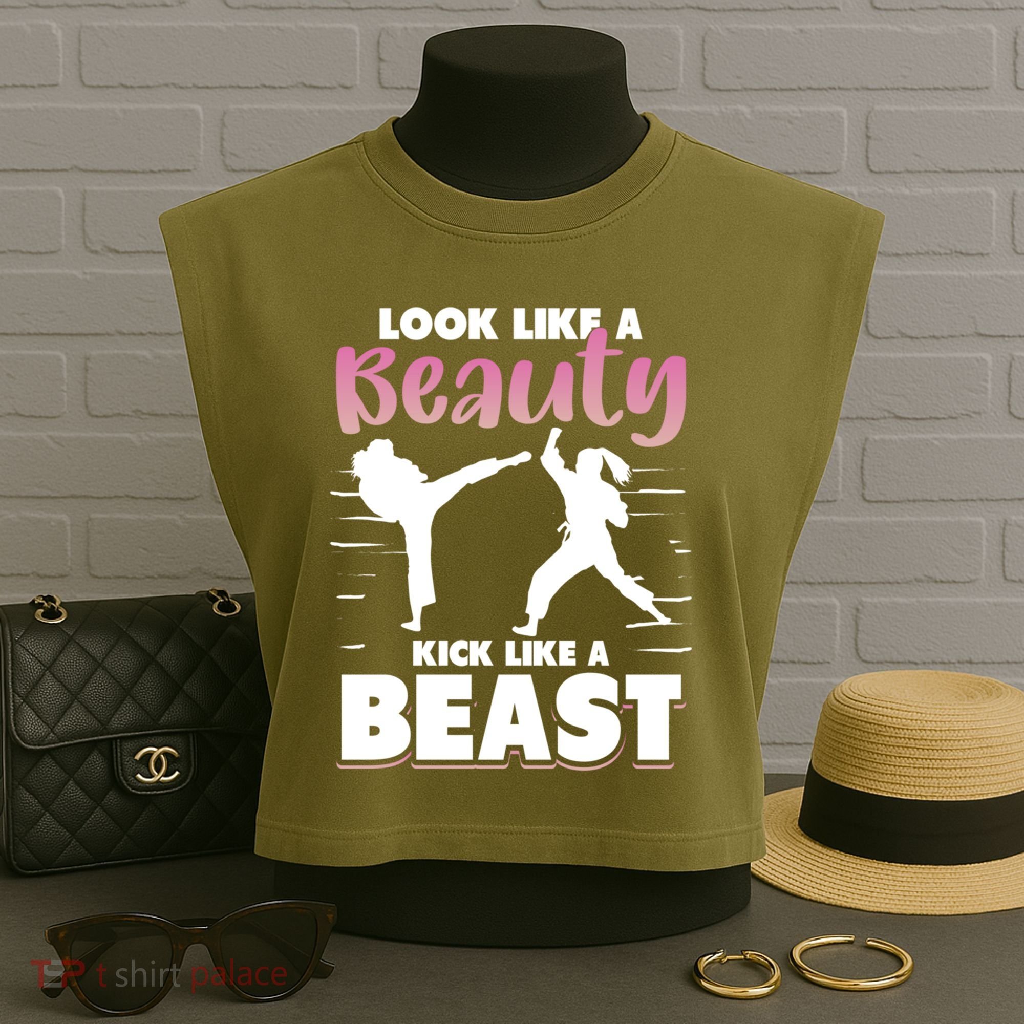 Look Like A Beauty Kick Like A Beast Boxing Gym Boxer Garment-Dyed Women's Muscle Tee
