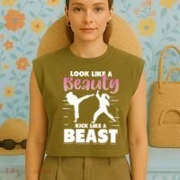 Look Like A Beauty Kick Like A Beast Boxing Gym Boxer Garment-Dyed Women's Muscle Tee thumb 4