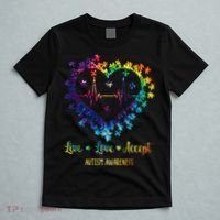 Live Love Accept Autism Awareness Tie Dye Autism Heartbeat T-Shirt thumb 5