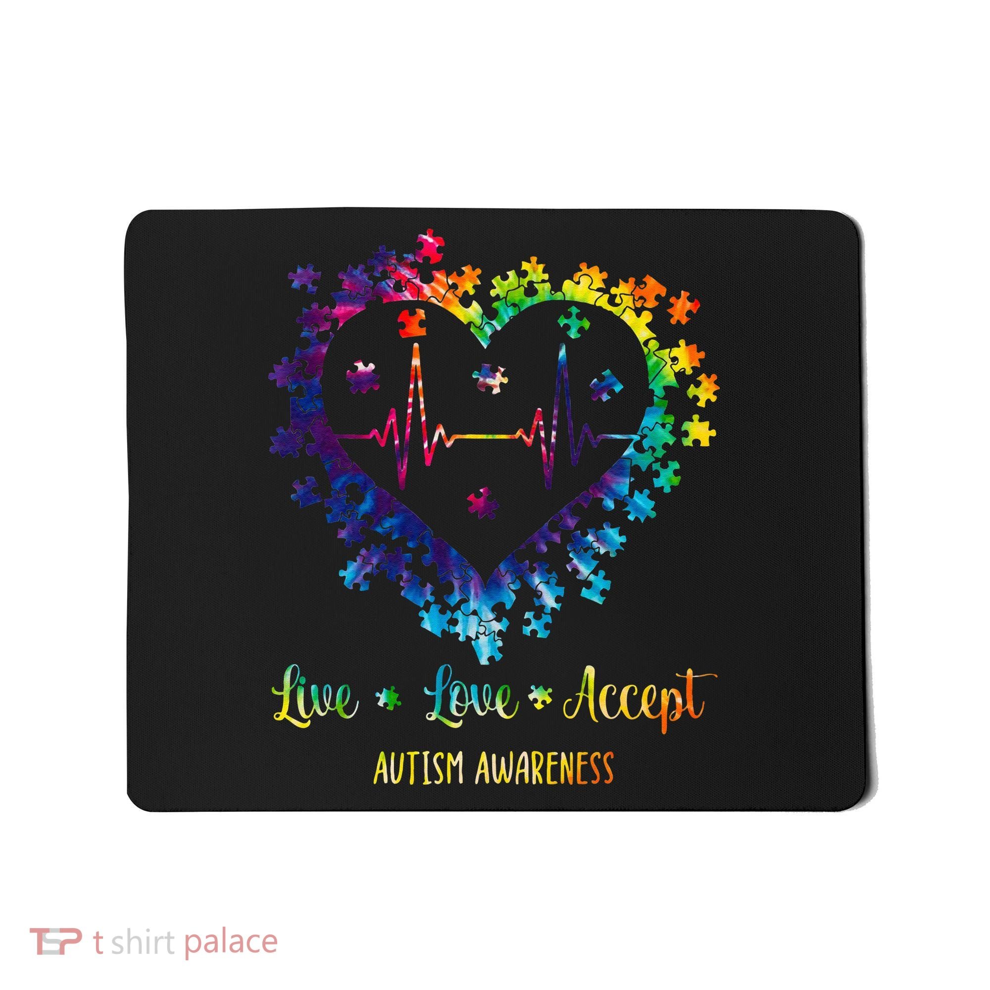 Live Love Accept Autism Awareness Tie Dye Autism Heartbeat Mousepad
