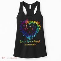 Live Love Accept Autism Awareness Tie Dye Autism Heartbeat Women's Tank Top thumb 0