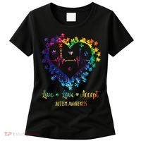 Live Love Accept Autism Awareness Tie Dye Autism Heartbeat Women's T-Shirt thumb 0