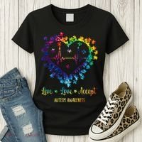 Live Love Accept Autism Awareness Tie Dye Autism Heartbeat Women's T-Shirt thumb 3