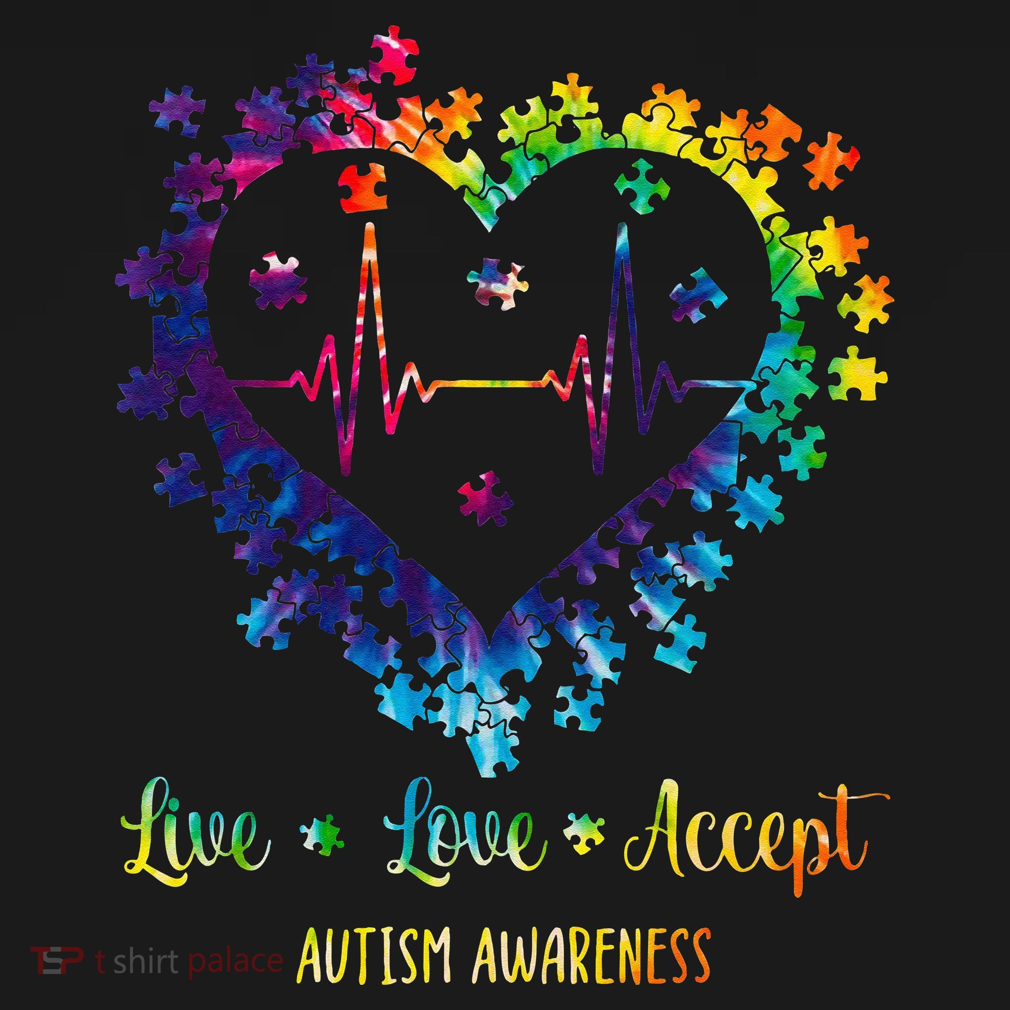 Live Love Accept Autism Awareness Tie Dye Autism Heartbeat Kids Sweatshirt