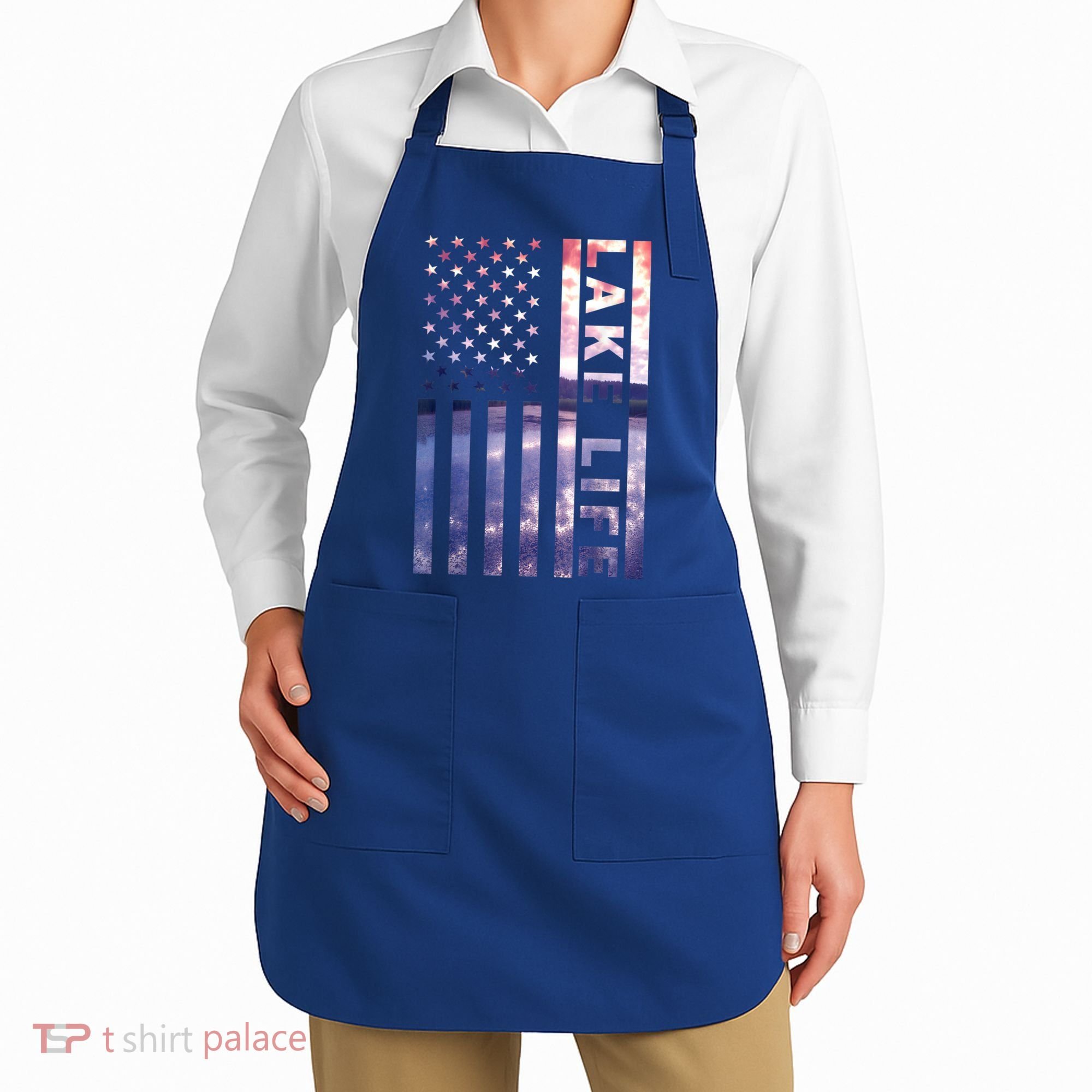 Lake Life American Flag Dock Sunset Wakeboarder Power Boat Apron
