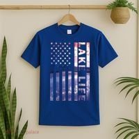 Lake Life American Flag Dock Sunset Wakeboarder Power Boat T-Shirt thumb 2