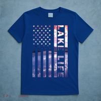 Lake Life American Flag Dock Sunset Wakeboarder Power Boat T-Shirt thumb 5