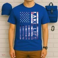 Lake Life American Flag Dock Sunset Wakeboarder Power Boat T-Shirt thumb 6