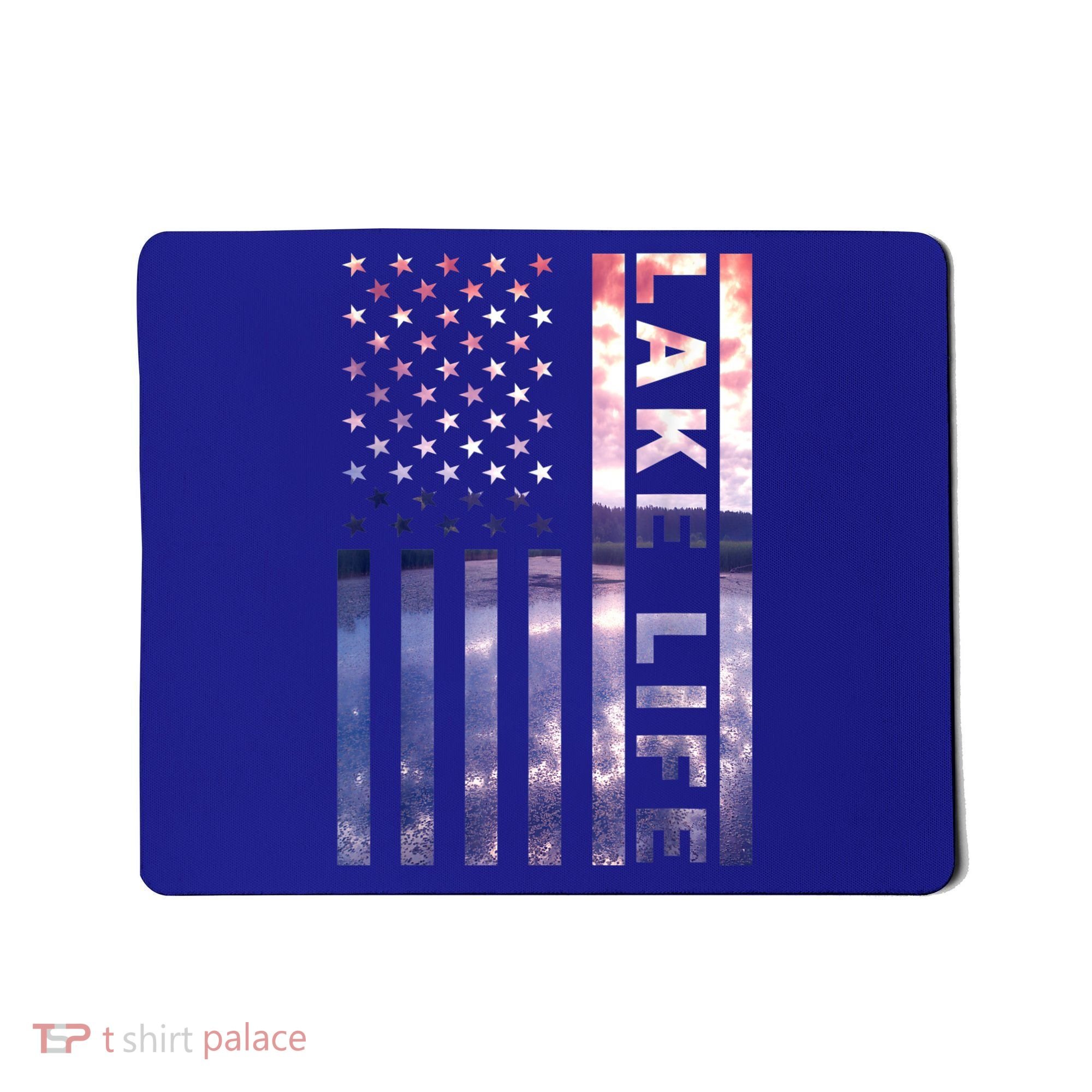 Lake Life American Flag Dock Sunset Wakeboarder Power Boat Mousepad