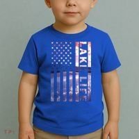 Lake Life American Flag Dock Sunset Wakeboarder Power Boat Toddler T-Shirt thumb 2