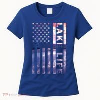 Lake Life American Flag Dock Sunset Wakeboarder Power Boat Women's T-Shirt thumb 0