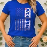 Lake Life American Flag Dock Sunset Wakeboarder Power Boat Women's T-Shirt thumb 2