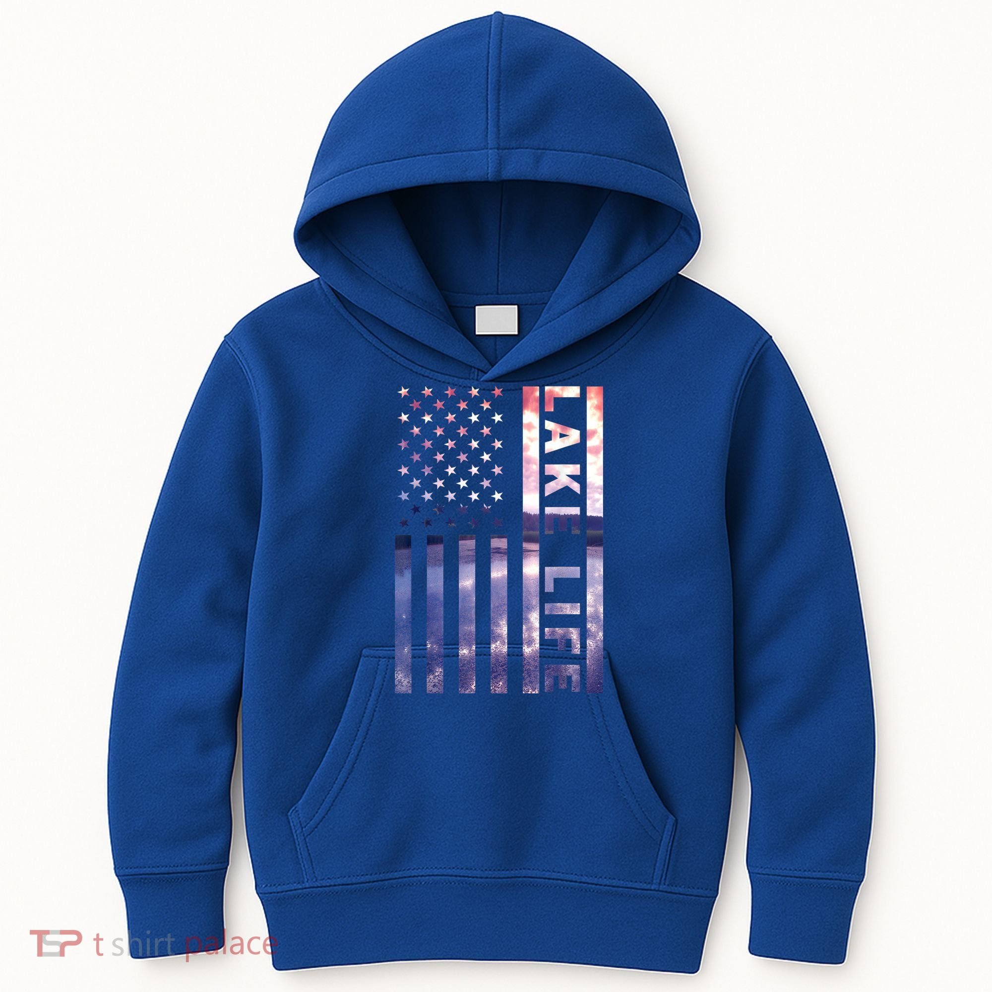 Lake Life American Flag Dock Sunset Wakeboarder Power Boat Kids Hoodie
