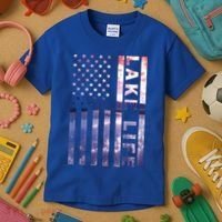 Lake Life American Flag Dock Sunset Wakeboarder Power Boat Kids T-Shirt thumb 3