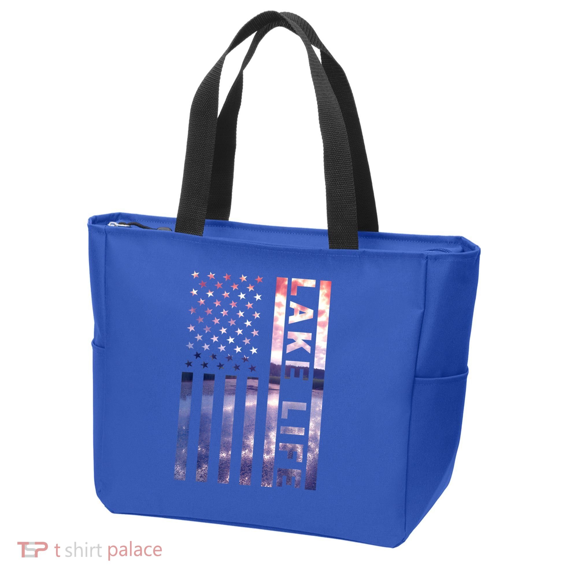 Lake Life American Flag Dock Sunset Wakeboarder Power Boat Tote Bag