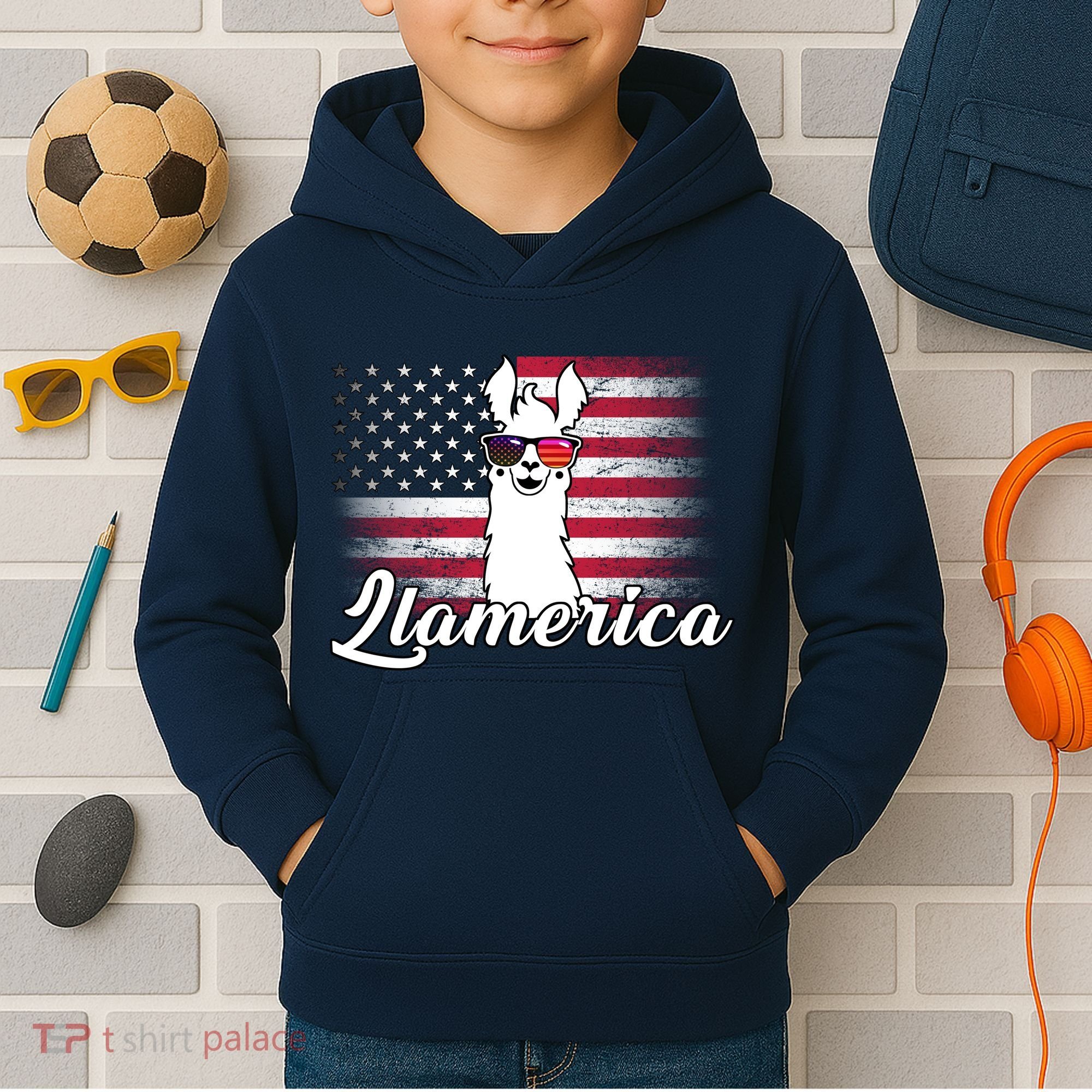 Llamerica Merica Flag Kids Hoodie