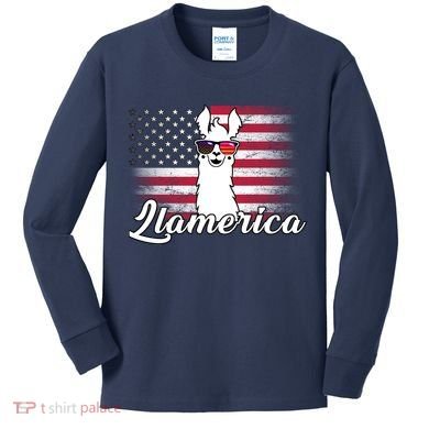 Llamerica Merica Flag Kids Long Sleeve Shirt