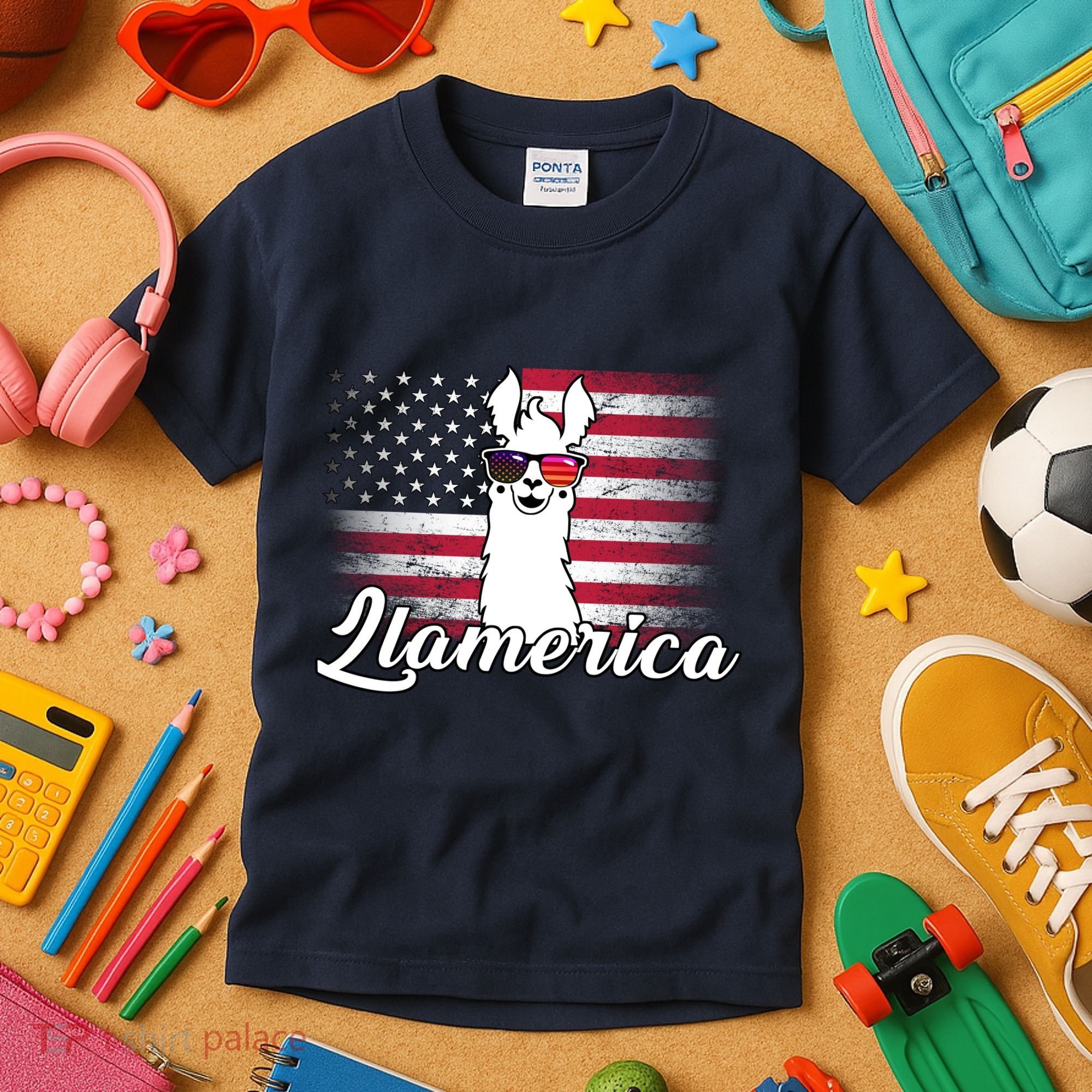 Llamerica Merica Flag Kids T-Shirt