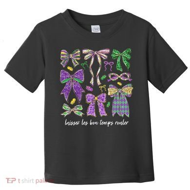 Laissez Les Bon Temps Rouler Mardi Gras Coquette Bow Toddler T-Shirt