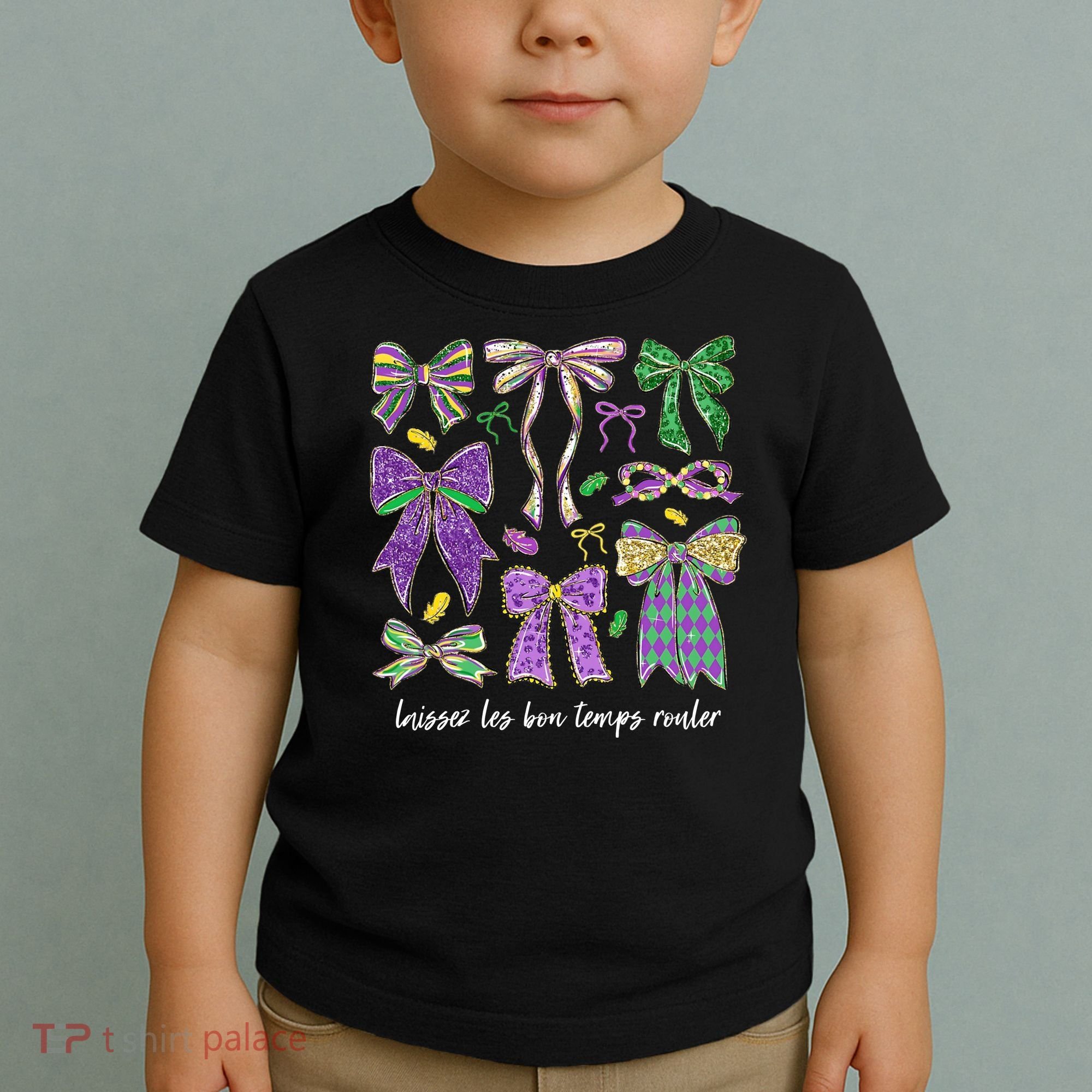 Laissez Les Bon Temps Rouler Mardi Gras Coquette Bow Toddler T-Shirt