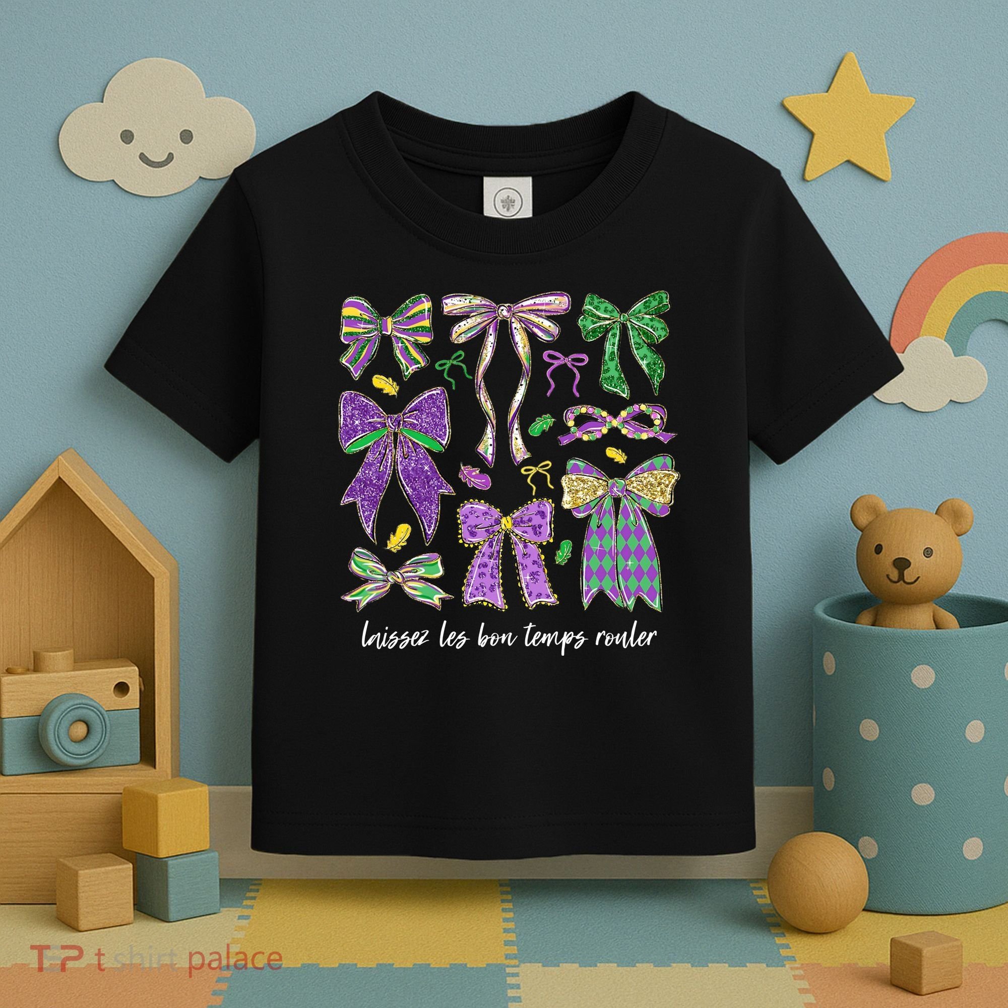 Laissez Les Bon Temps Rouler Mardi Gras Coquette Bow Toddler T-Shirt