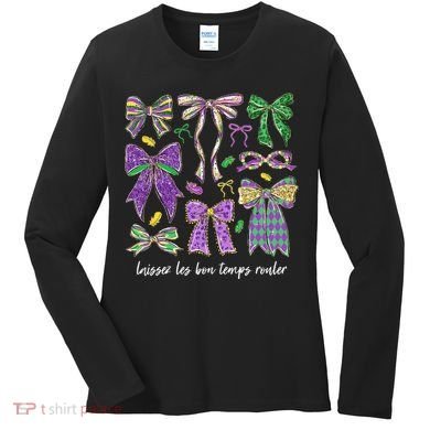 Laissez Les Bon Temps Rouler Mardi Gras Coquette Bow Women's Long Sleeve Shirt