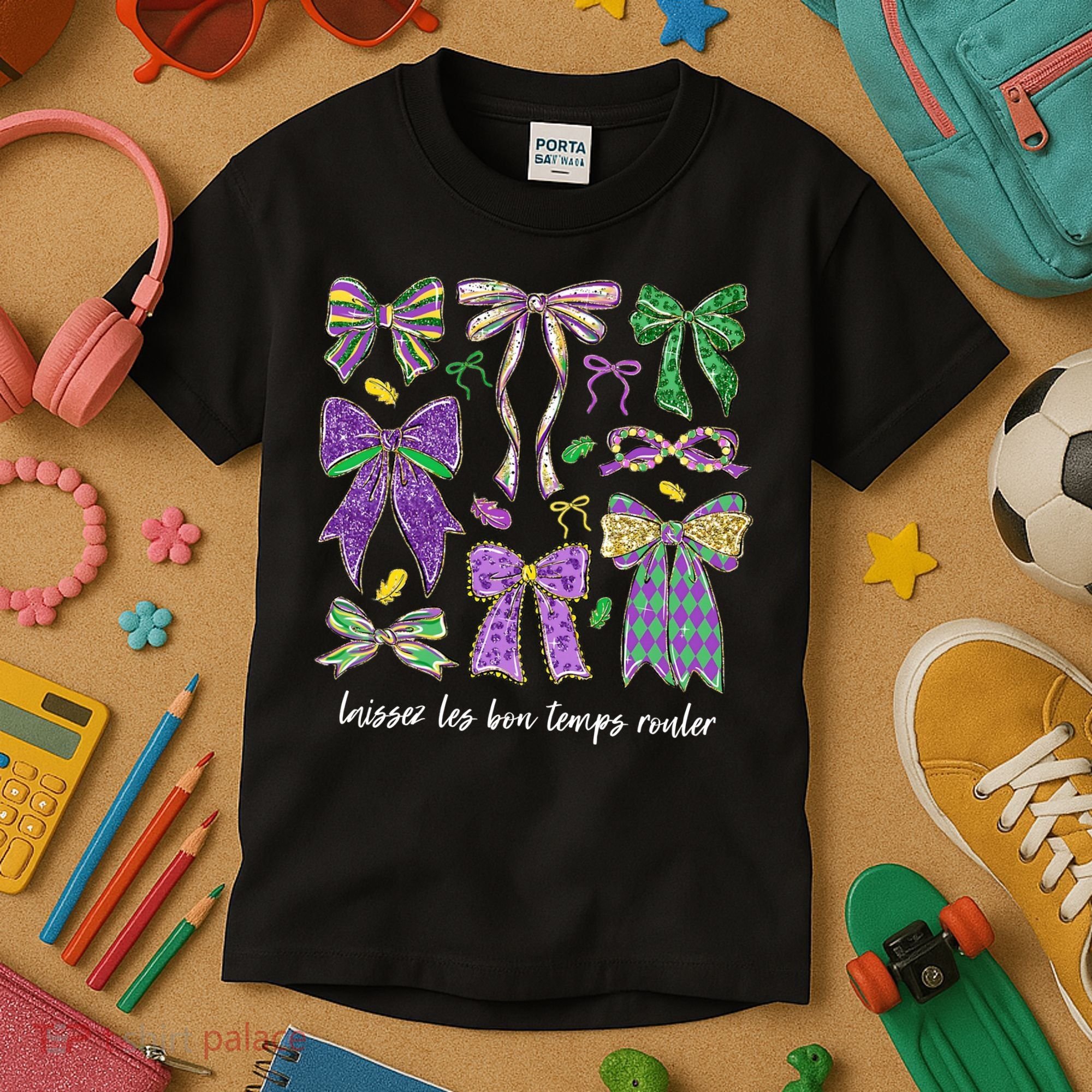 Laissez Les Bon Temps Rouler Mardi Gras Coquette Bow Kids T-Shirt