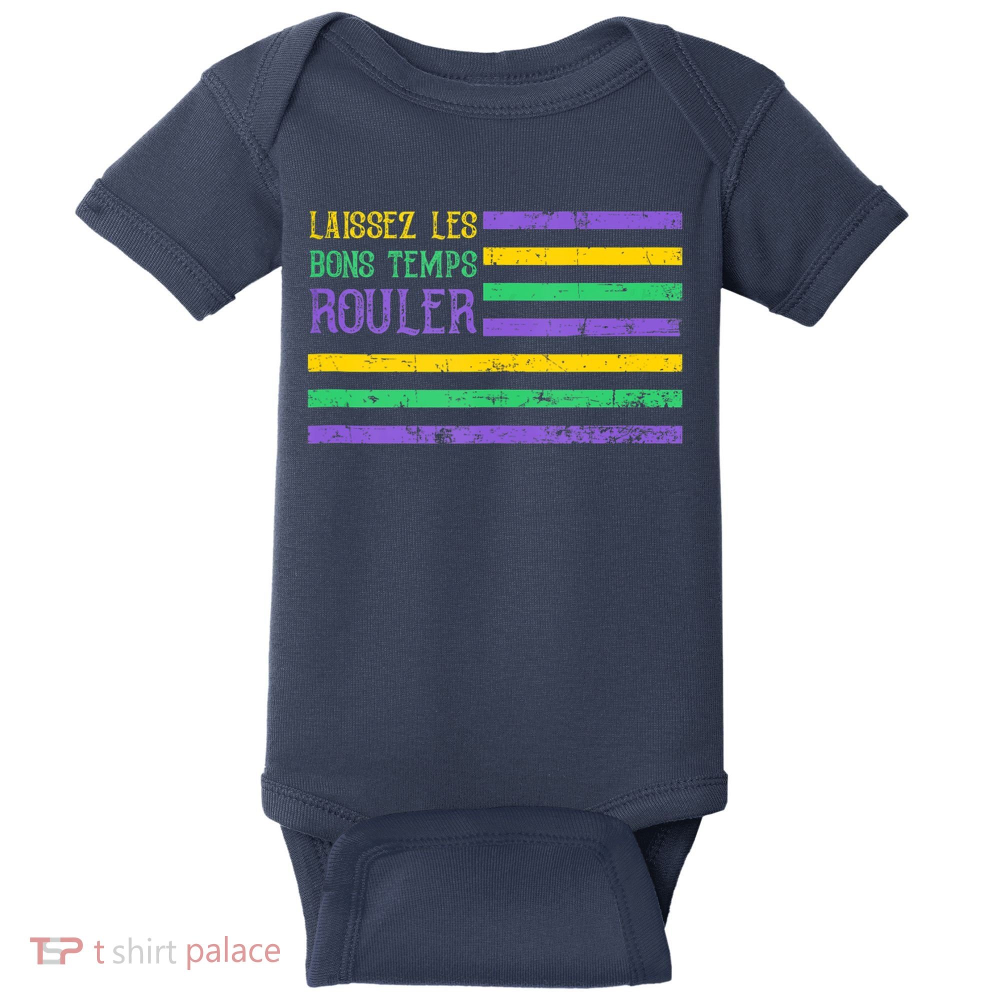 Laissez Les Bons Temps Rouler American Flag Mardi Gras Baby Bodysuit