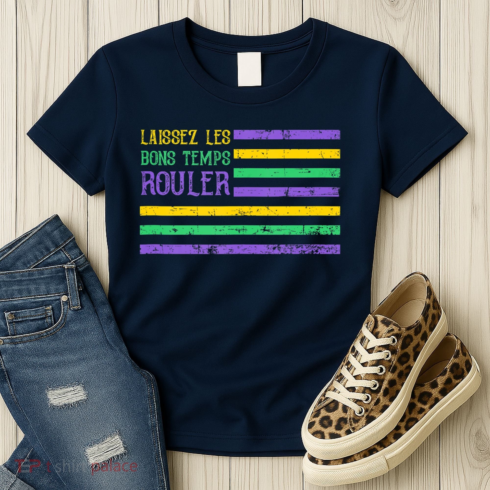 Laissez Les Bons Temps Rouler American Flag Mardi Gras Women's T-Shirt